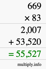 How to calculate 669 times 83 using long multiplication