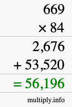 How to calculate 669 times 84 using long multiplication