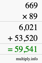 How to calculate 669 times 89 using long multiplication