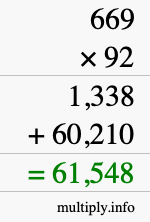 How to calculate 669 times 92 using long multiplication