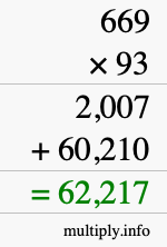 How to calculate 669 times 93 using long multiplication