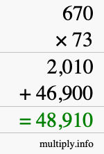 How to calculate 670 times 73 using long multiplication