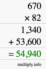 How to calculate 670 times 82 using long multiplication