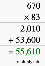How to calculate 670 times 83 using long multiplication