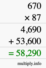How to calculate 670 times 87 using long multiplication