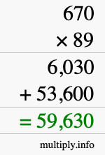 How to calculate 670 times 89 using long multiplication