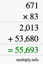 How to calculate 671 times 83 using long multiplication