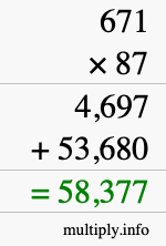 How to calculate 671 times 87 using long multiplication