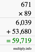 How to calculate 671 times 89 using long multiplication