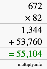 How to calculate 672 times 82 using long multiplication