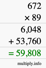 How to calculate 672 times 89 using long multiplication