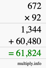 How to calculate 672 times 92 using long multiplication
