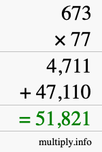 How to calculate 673 times 77 using long multiplication