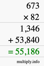 How to calculate 673 times 82 using long multiplication