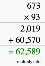 How to calculate 673 times 93 using long multiplication