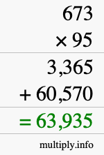 How to calculate 673 times 95 using long multiplication