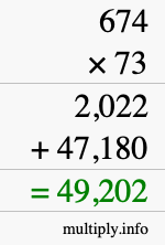 How to calculate 674 times 73 using long multiplication