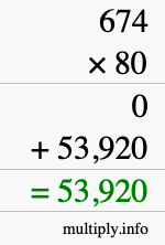 How to calculate 674 times 80 using long multiplication