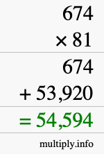 How to calculate 674 times 81 using long multiplication