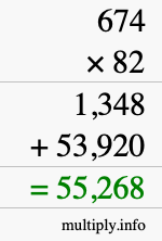How to calculate 674 times 82 using long multiplication