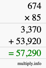 How to calculate 674 times 85 using long multiplication How to calculate 674 times 85 using long multiplication
