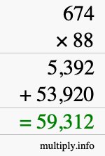 How to calculate 674 times 88 using long multiplication