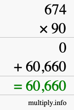 How to calculate 674 times 90 using long multiplication