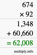 How to calculate 674 times 92 using long multiplication