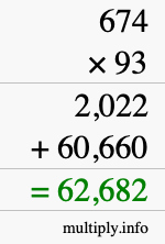 How to calculate 674 times 93 using long multiplication