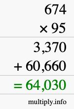 How to calculate 674 times 95 using long multiplication