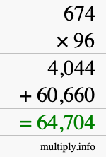 How to calculate 674 times 96 using long multiplication