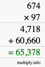 How to calculate 674 times 97 using long multiplication