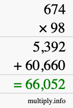 How to calculate 674 times 98 using long multiplication