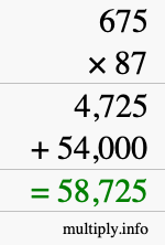 How to calculate 675 times 87 using long multiplication