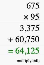 How to calculate 675 times 95 using long multiplication