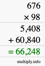How to calculate 676 times 98 using long multiplication
