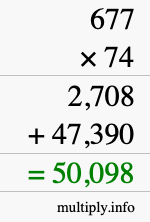 How to calculate 677 times 74 using long multiplication