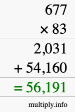 How to calculate 677 times 83 using long multiplication