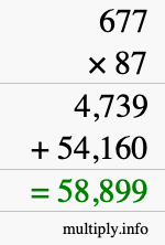 How to calculate 677 times 87 using long multiplication