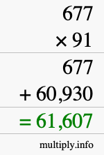 How to calculate 677 times 91 using long multiplication