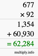 How to calculate 677 times 92 using long multiplication