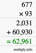 How to calculate 677 times 93 using long multiplication