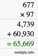 How to calculate 677 times 97 using long multiplication