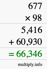 How to calculate 677 times 98 using long multiplication