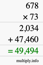 How to calculate 678 times 73 using long multiplication