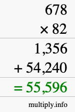 How to calculate 678 times 82 using long multiplication