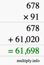 How to calculate 678 times 91 using long multiplication