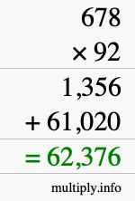 How to calculate 678 times 92 using long multiplication