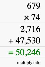 How to calculate 679 times 74 using long multiplication