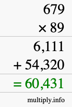 How to calculate 679 times 89 using long multiplication